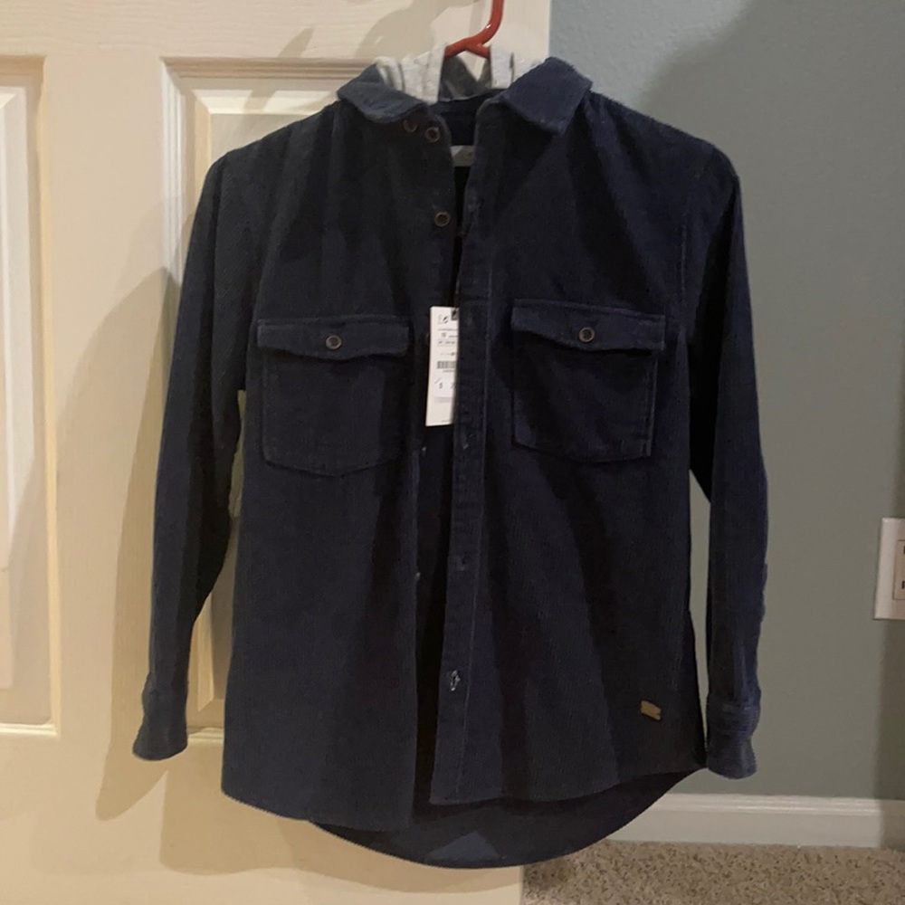 Zara Boys navy corduroy button down with hood size 10